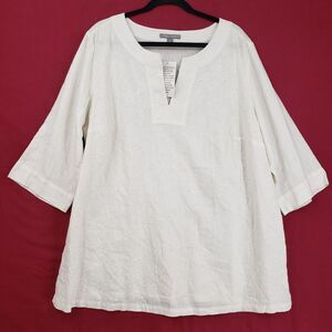 Jessica London Shirt Womens 22W Linen Blend Tunic Embroidered 3/4 Sleeve 92200